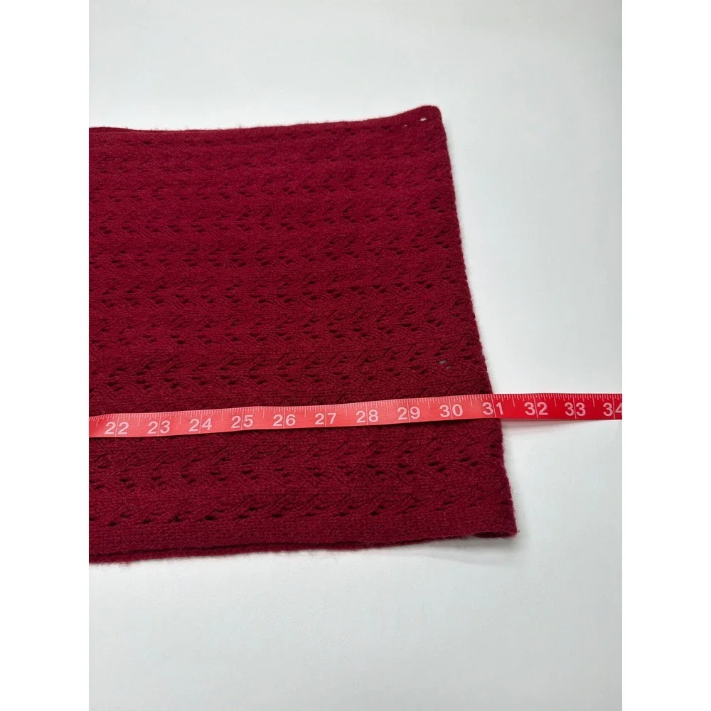 Celeste Burgundy Wool‎ Cashmere Pointelle Knit Scarf Eyelet Wrap Infinity Scarf